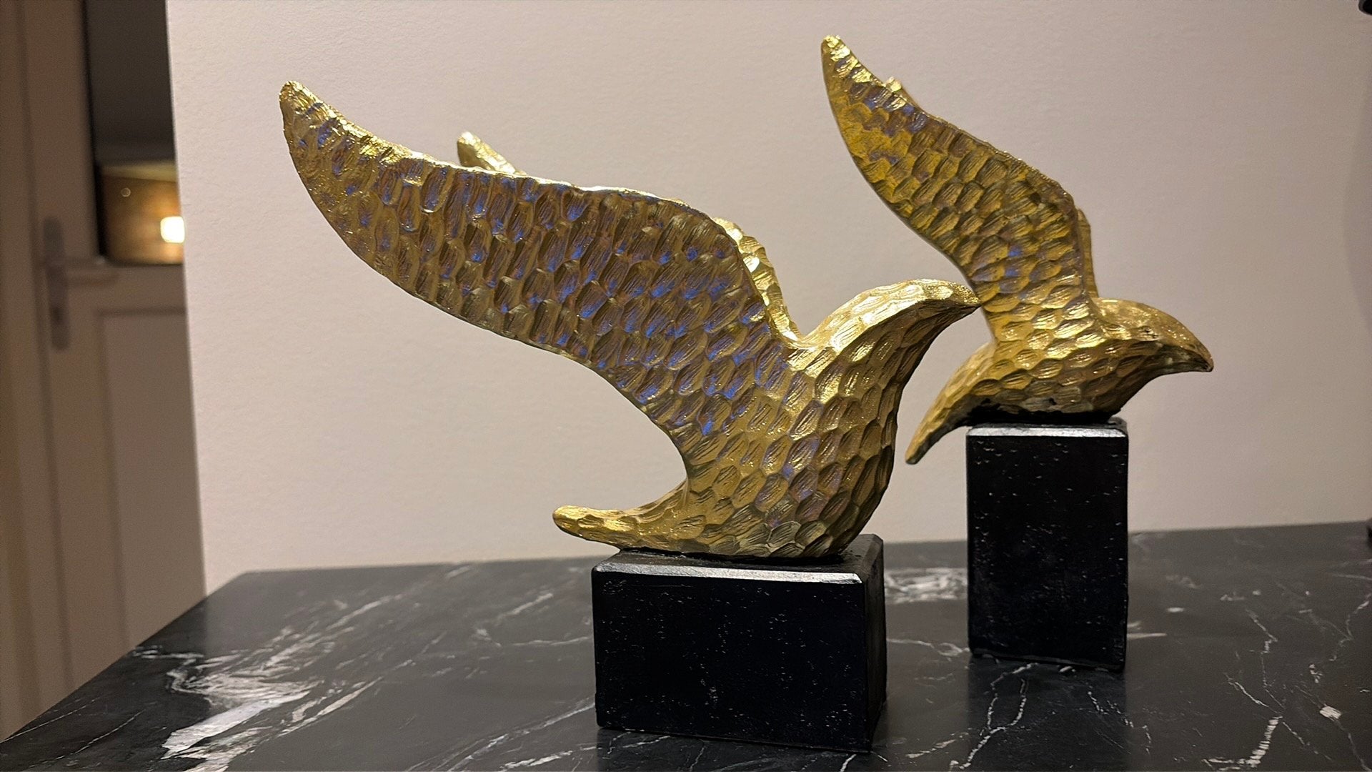 Goudkleurige vogels op statief, Ophalen of Verzenden, Zo goed als nieuw, Goud, Kunststof
