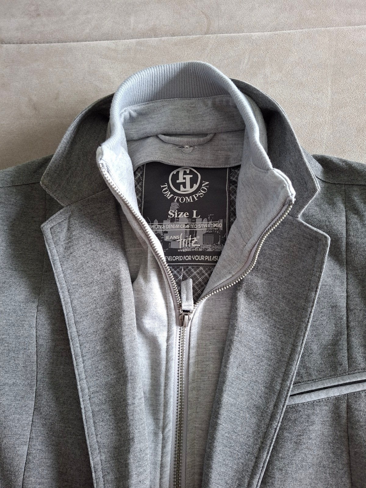 Tom Tompson Heren Blazer/Jas Maat L - Grijs, Maat 52/54 (L), Tompson, Ophalen of Verzenden, Zo goed als nieuw