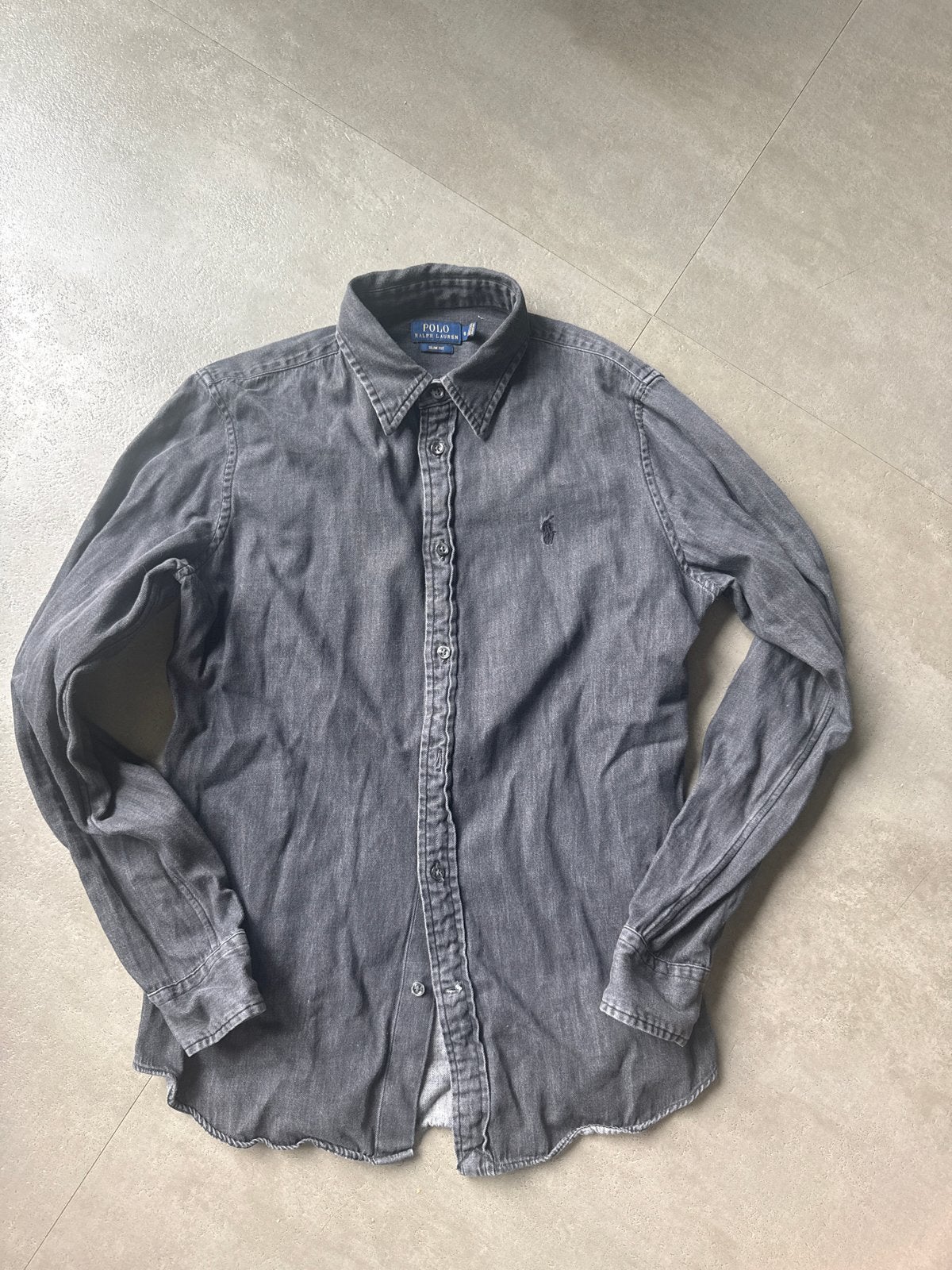 Ralph Lauren Slim Fit Denim Overhemd - Grijs, Ophalen of Verzenden, Zo goed als nieuw, Grijs, Halswijdte 38 (S) of kleiner