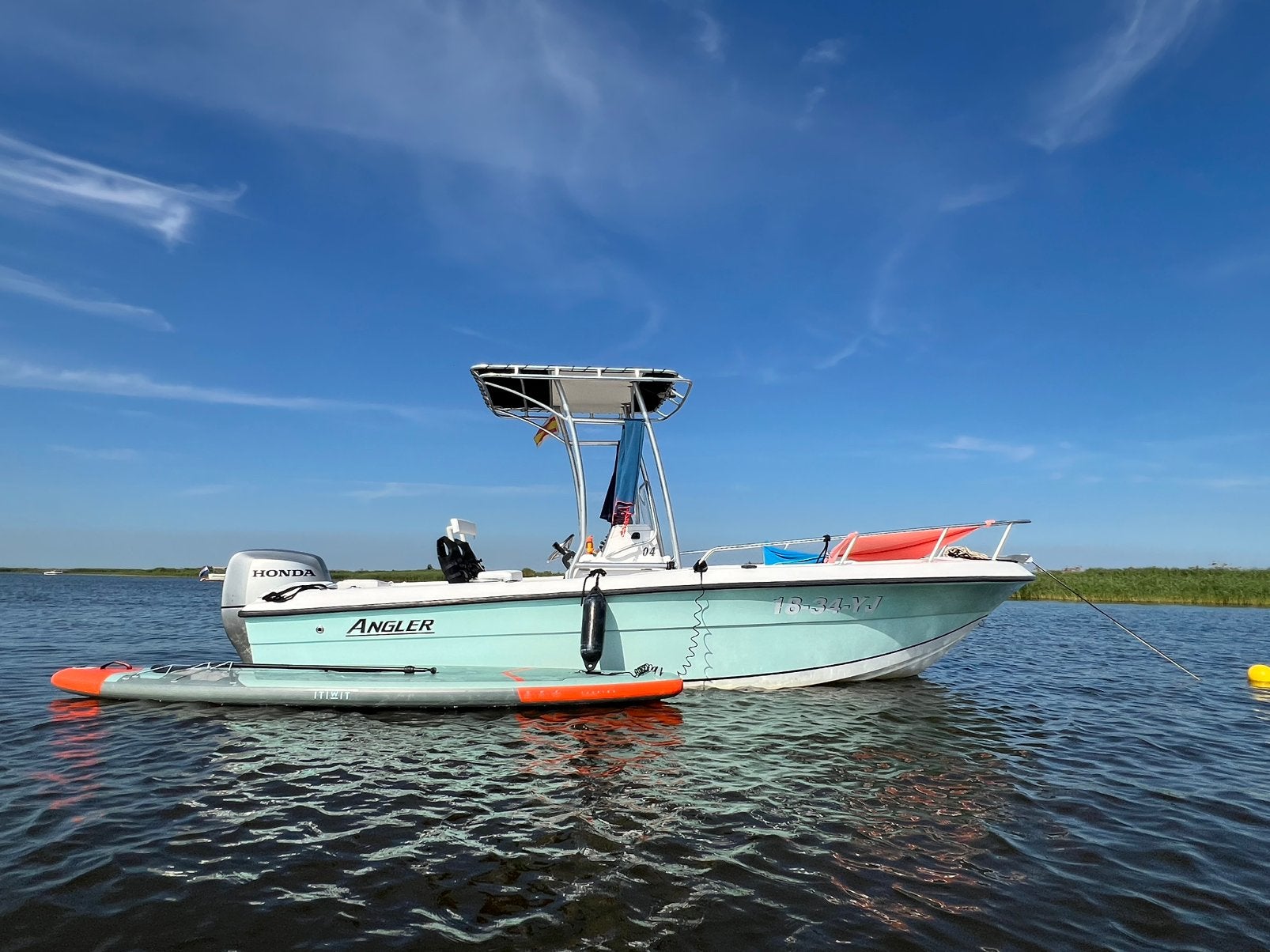 Unieke Angler 204 FX + Honda 135 PK + trailer, Watersport en Boten, Vis- en Consoleboten, Overige merken, Gebruikt, 36 cm, Elektrische start