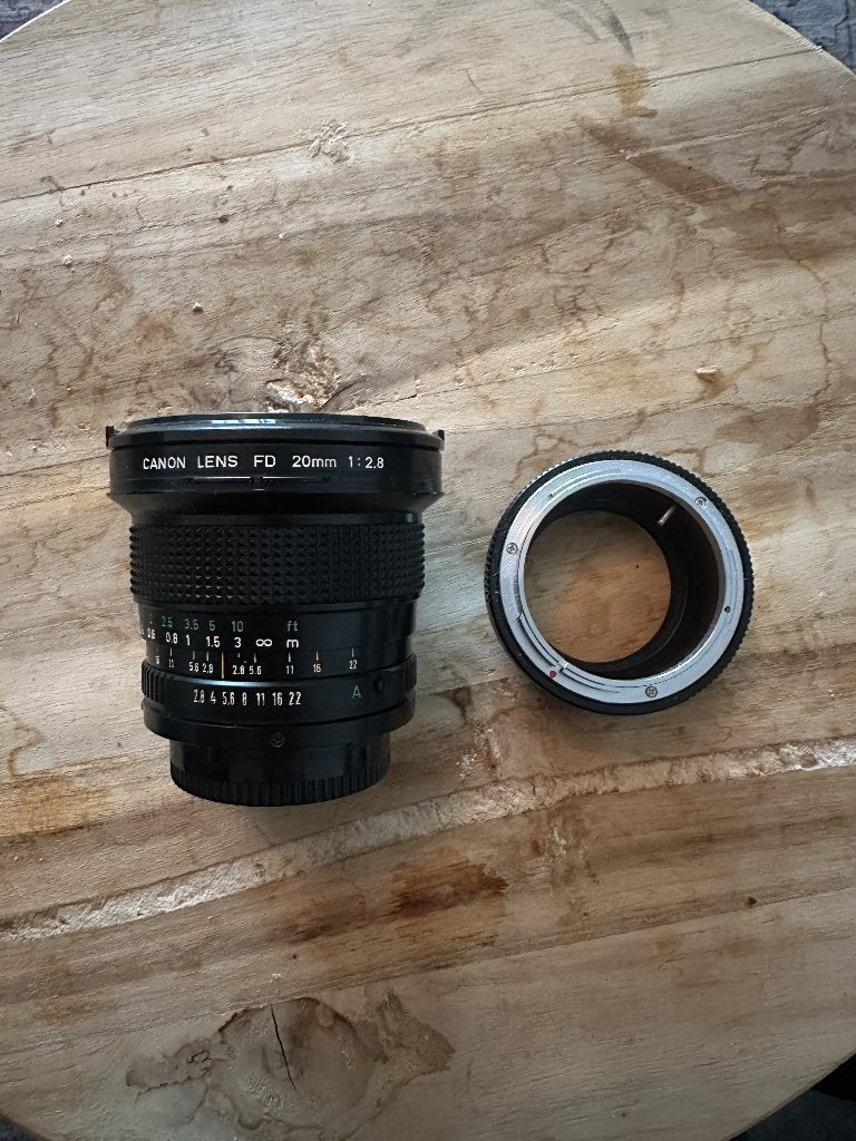 Canon FD 20mm 2.8 met Sony E Mount adapter, Audio, Tv en Foto, Gebruikt, Canon, Canon FD, 20 mm