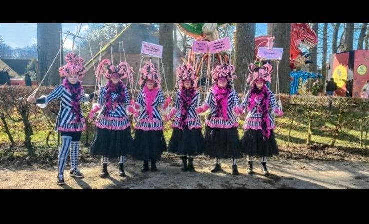 Zeer leuke groep voor 5-7 personen. Loopgroep, fleurig, Kleding | Dames, Ophalen, Carnaval, Maat 42/44 (L), Zo goed als nieuw