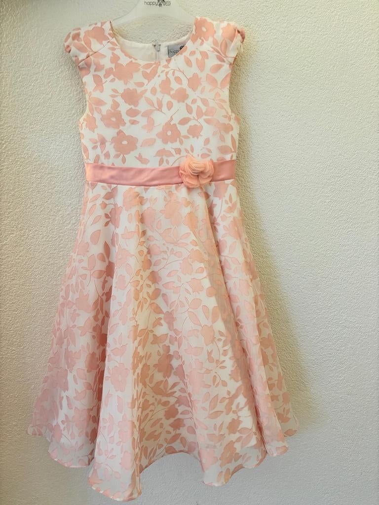 Happy Girls Roze Apricot wit Bloemenjurk Feestjurk Maat 134, Ophalen of Verzenden, Zo goed als nieuw, Meisje, Jurk of Rok