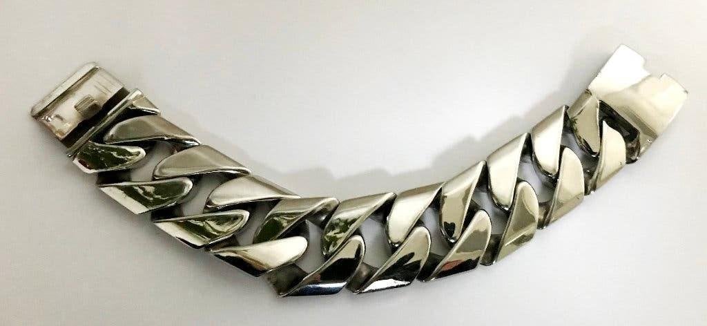 Prachtige schakel armband chirurgisch staal massief , 231gr, Ophalen, Zo goed als nieuw, Zilver, Staal
