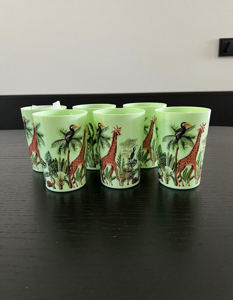 Nieuw 6x groen jungle thema plastic beker picknick zomer, Overige materialen, Overige typen, Nieuw, Ophalen of Verzenden