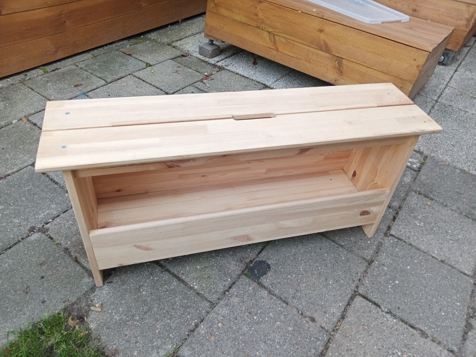 Houten bankje met opbergruimte, Ophalen, Gebruikt, Hout