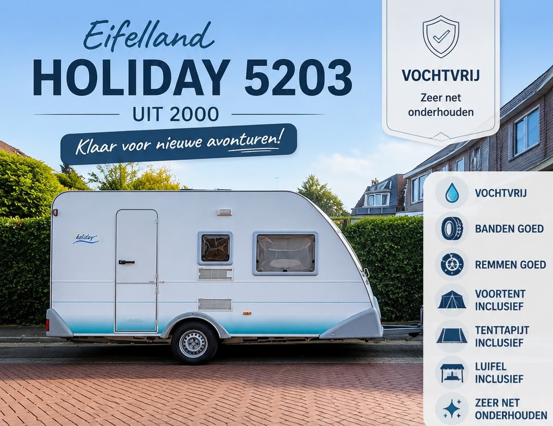 Eifelland (Knaus) Holiday 5203 (395 TK) uit 2000 – stapelbed, Caravans en Kamperen, Luifel, Stapelbed, Rondzit, 750 - 1000 kg