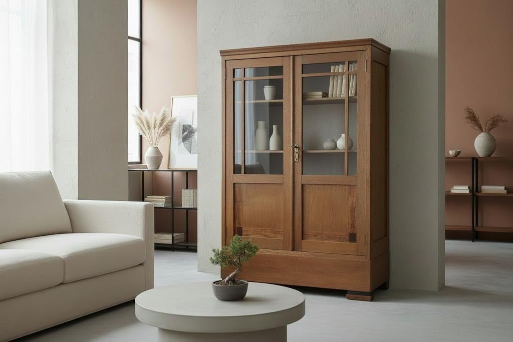 antieke kast Art Deco boekenkast, Huis en Inrichting, Kasten | Boekenkasten, Ophalen, 100 tot 150 cm, Eikenhout, 50 tot 100 cm
