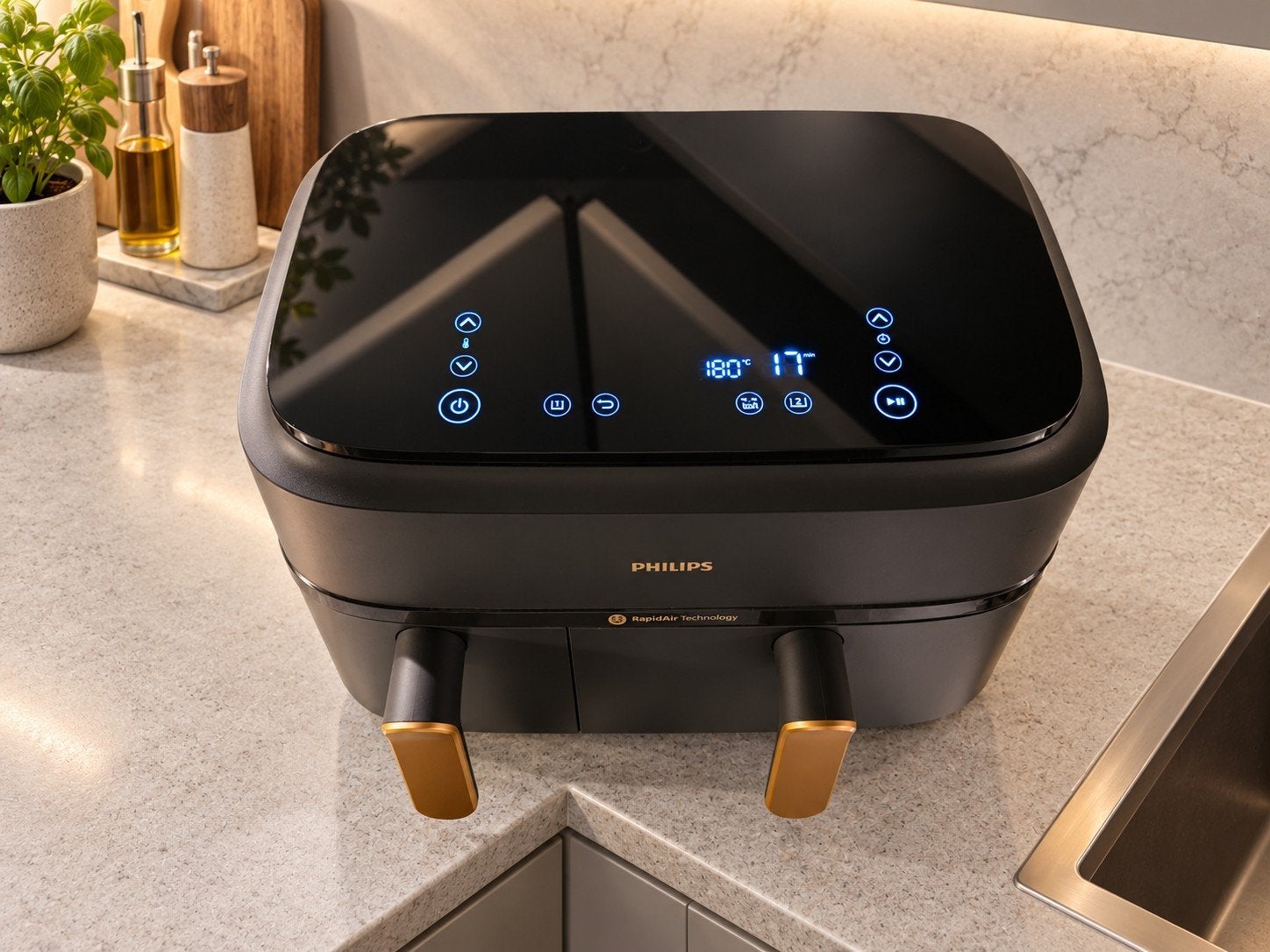 Philips Airfryer 3000 Series Dual Basket NA352/00, Witgoed en Apparatuur, Ophalen of Verzenden, Gebruikt, Airfryer XXL, 1500 gram of meer
