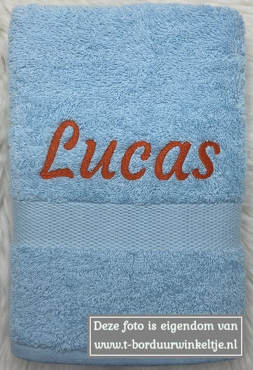 Handdoek blauw geborduurd met naam, Ophalen of Verzenden, Nieuw, Blauw, Handdoek