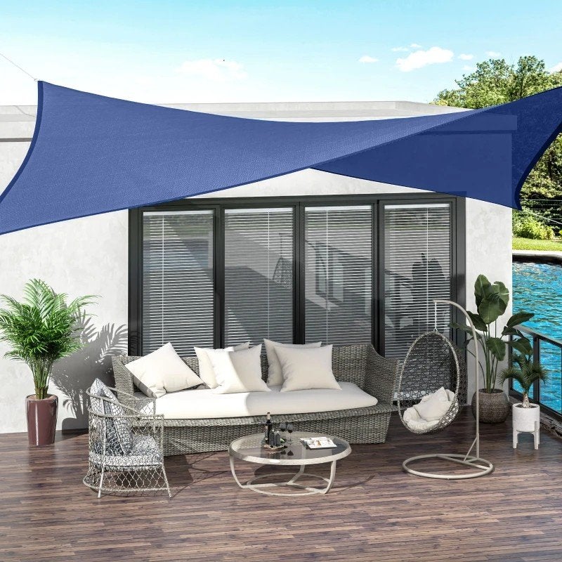 Outsunny Schaduwdoek 4 x 3 m – Blauw – UV-bestendig, Nieuw, Ophalen of Verzenden, 200 cm of meer, 150 tot 200 cm
