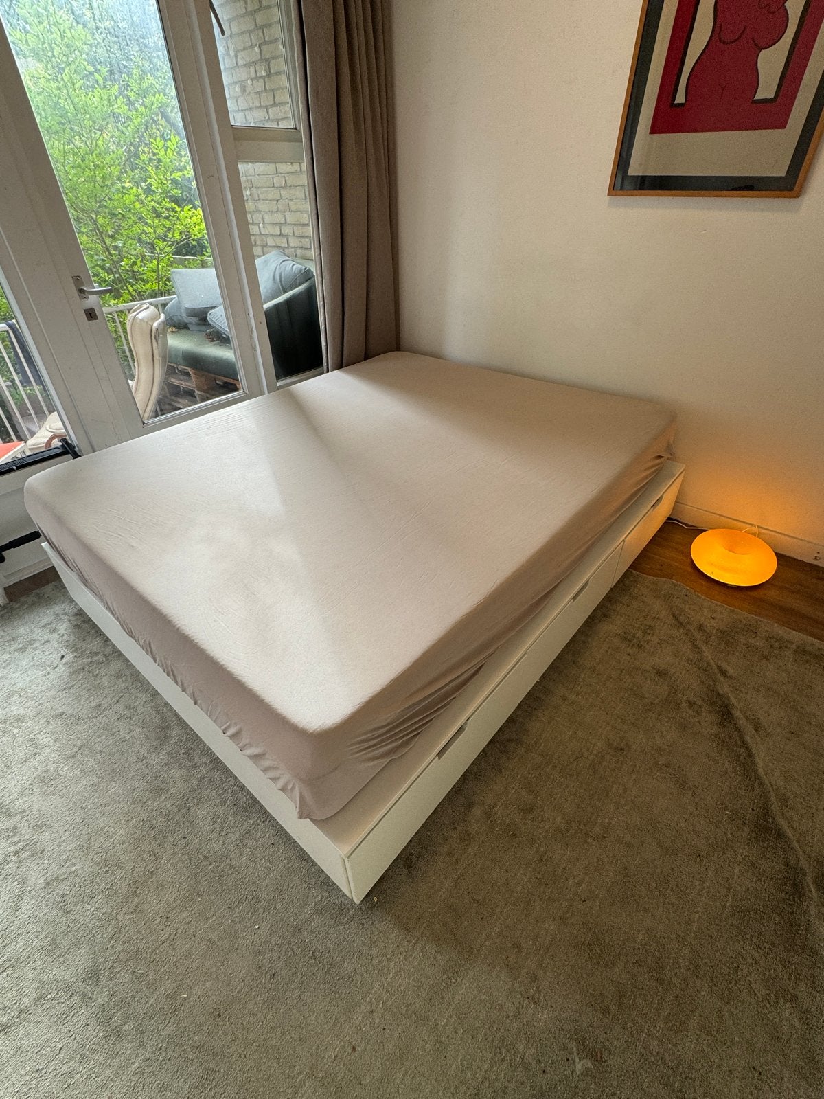 IKEA NORDLI Bedframe met opbergruimte, wit, 140x200 cm, Ophalen, Wit, Tweepersoons, 140 cm
