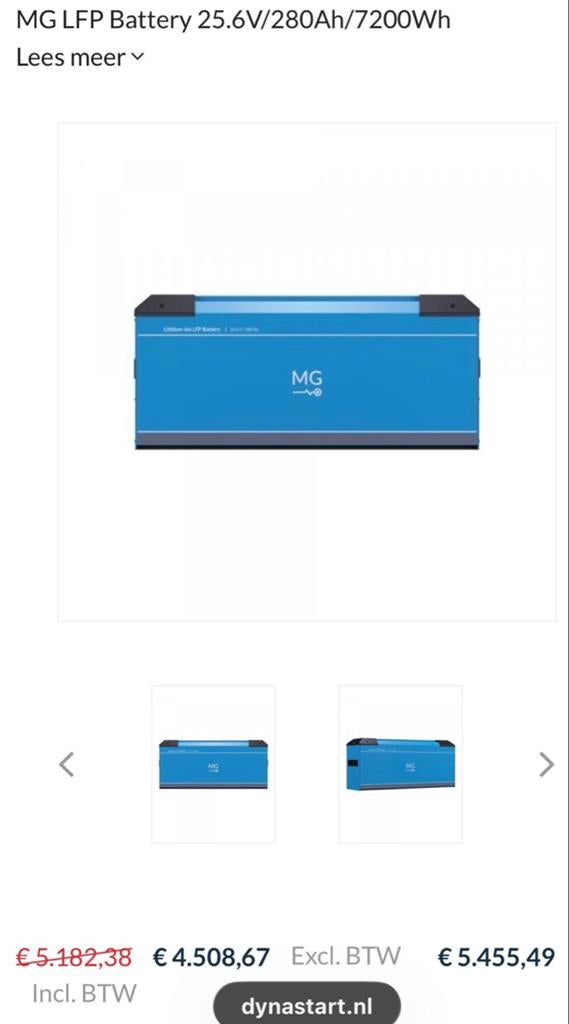 MG LFP240280 LiFePo4 Batterij 25.6V 280Ah 7.2kWh, Ophalen, Zo goed als nieuw