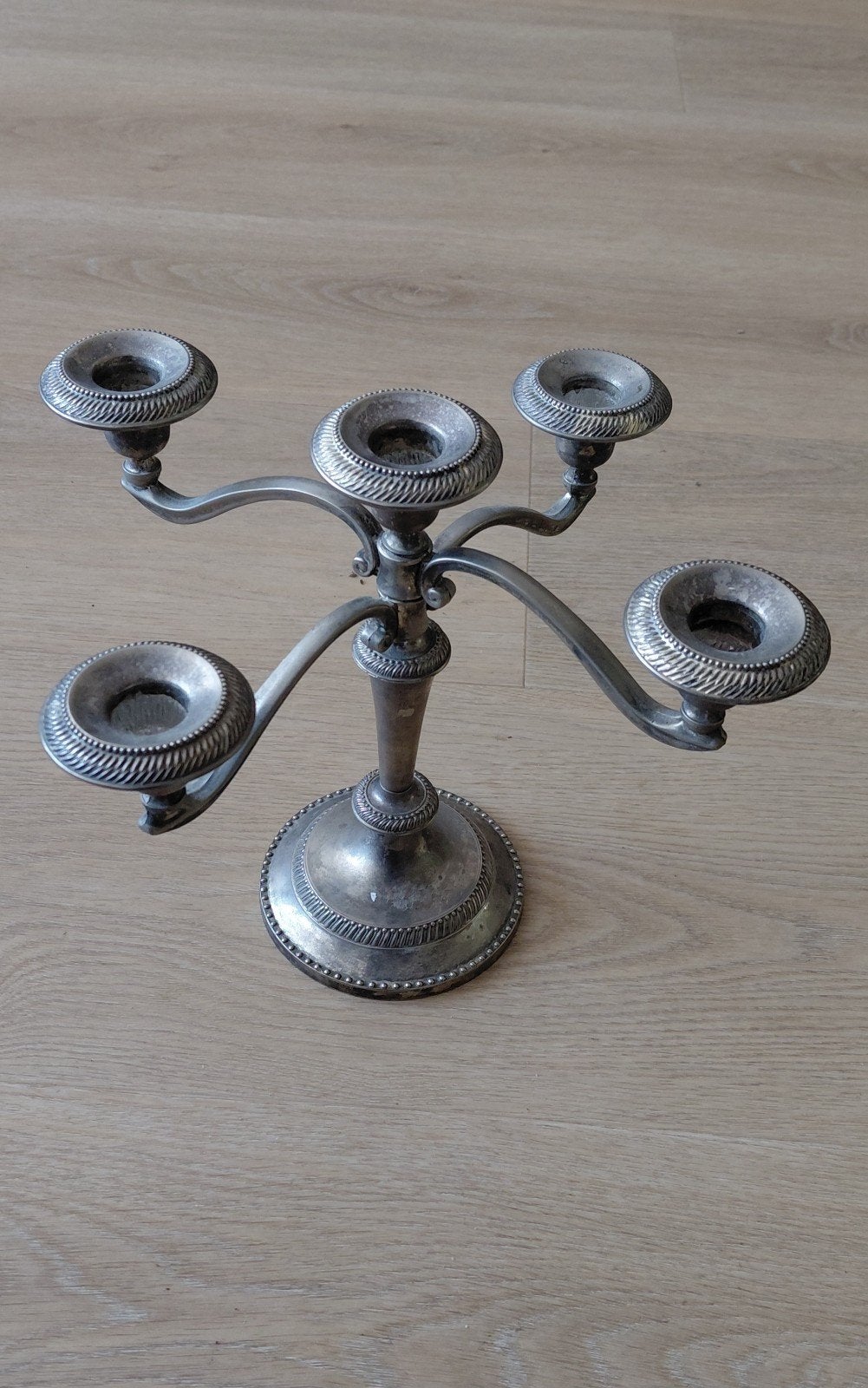 Vintage verzilverde kandelaar van zinklegering, Ophalen of Verzenden