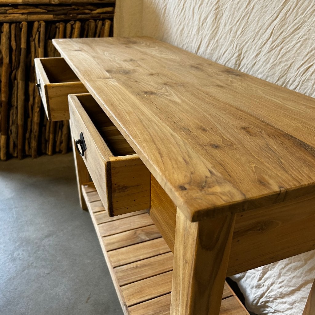 houten sidetable teak 120 x 40 cm - 2 lades - Gratis bezorgd, 100 tot 150 cm, Taag 63, 2491 CS, Den Haag (Forepark), Teakhout