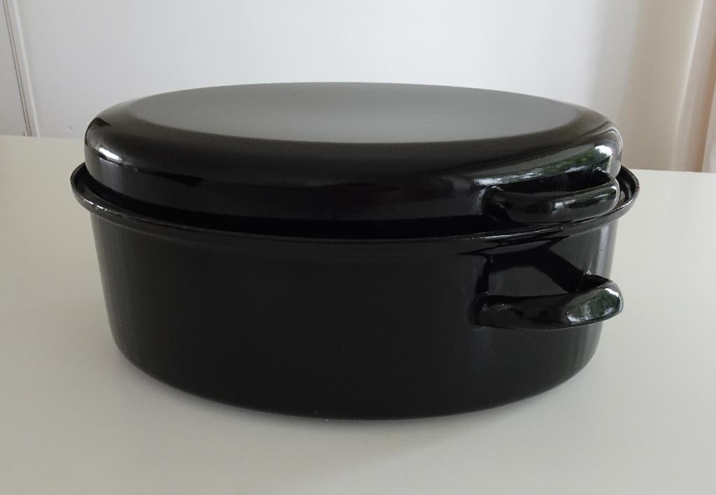 Vintage Braadpan van Emaille in het Zwart Bieden, Ophalen, Zo goed als nieuw, Gietijzer, Koekenpan of Braadpan