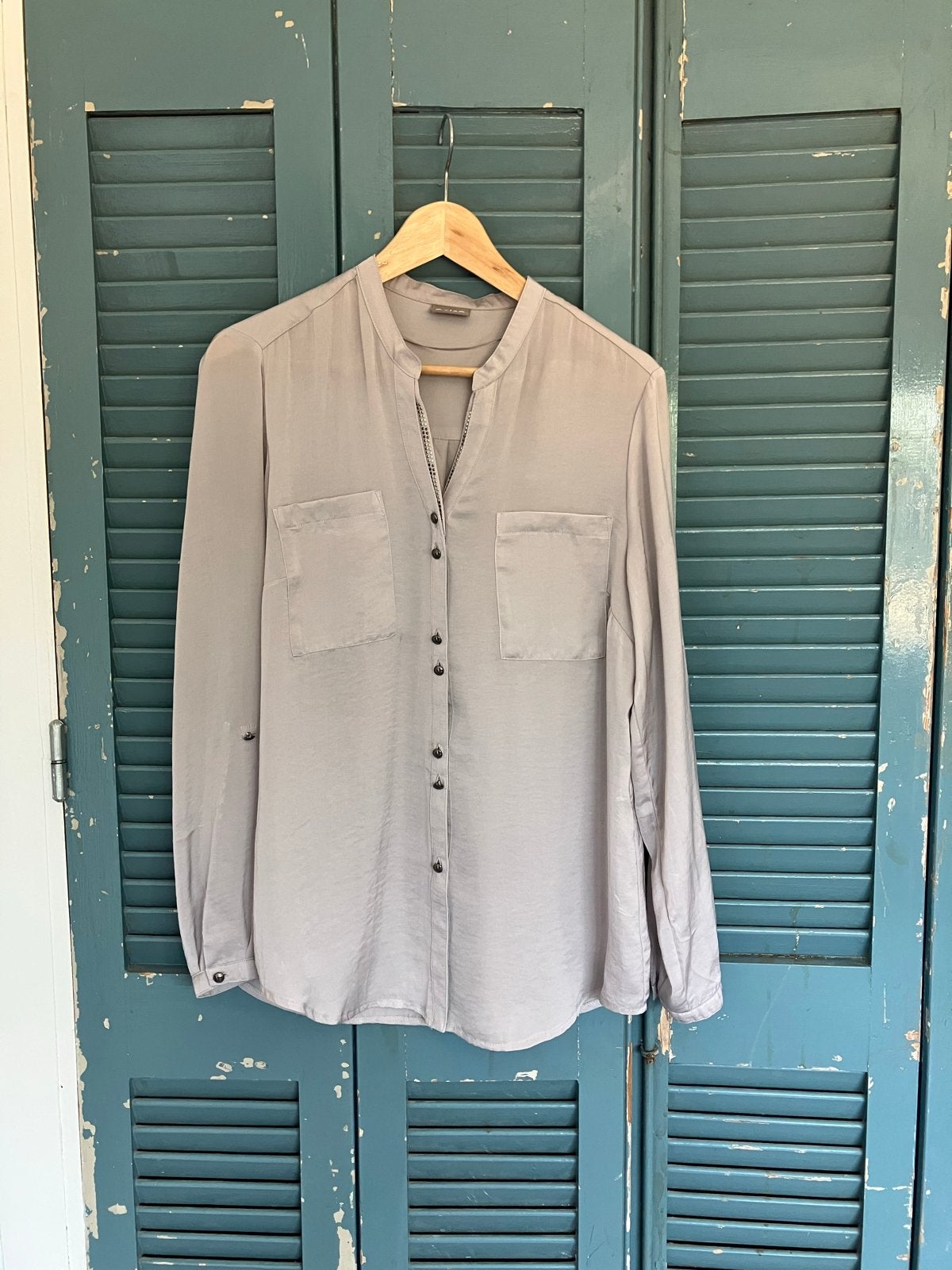 Gelco Blouse Grijs Maat 42/44 (L) Lange Mouw, Ophalen of Verzenden, Gedragen, Maat 42/44 (L), Grijs