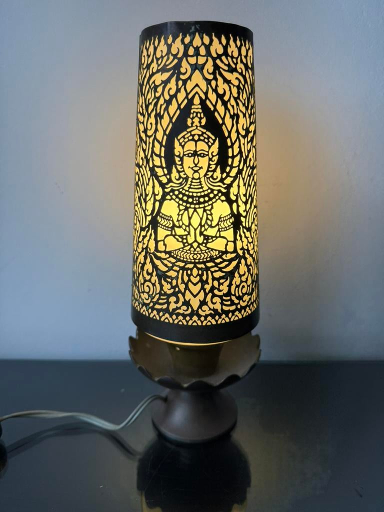 Indisch Indonesisch vintage tafellamp, Ophalen of Verzenden, Zo goed als nieuw, Glas, Minder dan 50 cm