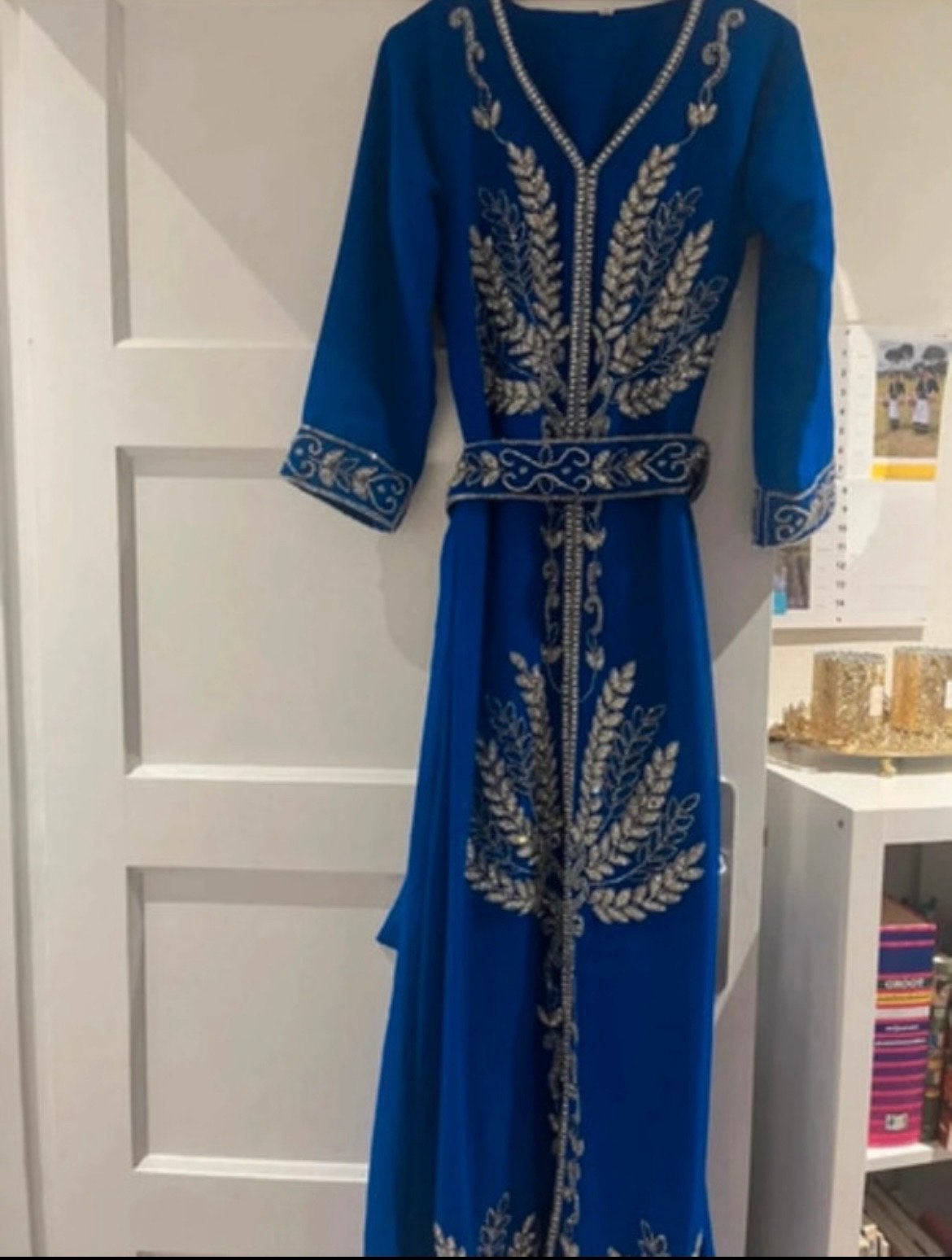Prachtige blauwe kaftan, Kleding | Dames, Jurken, Maat 36 (S), Gedragen, Onder de knie, Verzenden