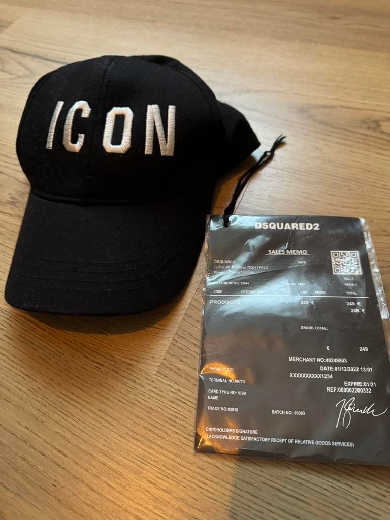 Heren pet Icon Dsquared2, zwart met witte letters, Ophalen of Verzenden, Nieuw, One size fits all, Pet