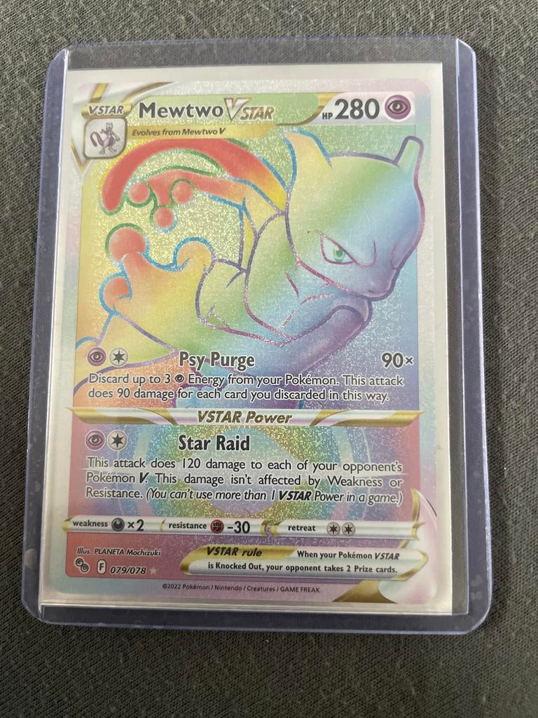 Mewtwo VSTAR Rainbow Rare Pokémon Kaart 079/078, Verzenden, Zo goed als nieuw, Losse kaart, Foil