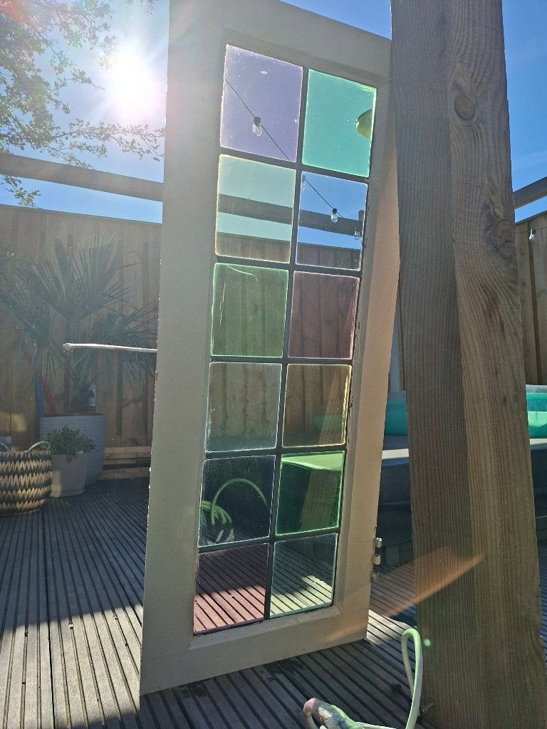 3 Hardhouten glas-in-lood ramen - jaren 30 stijl, Doe-het-zelf en Verbouw, Ophalen, Gevelraam of Ruit, Minder dan 80 cm, Glas in lood