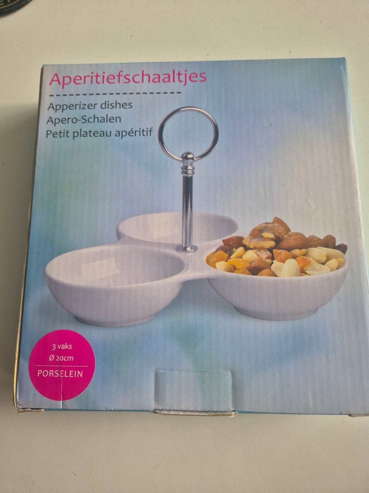 Nieuwe porseleinen aperitiefschaaltjes - 3 vaks, Ø 20cm, Ophalen, Overige typen, Nieuw, Steen/keramiek