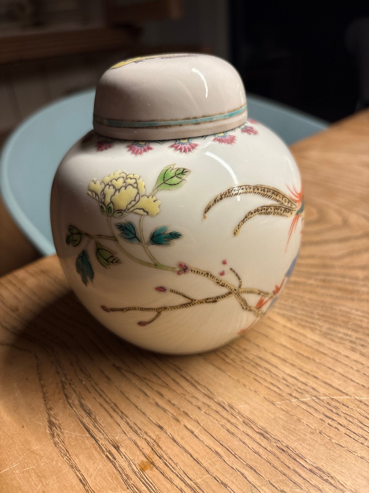 Antieke Chinese gemberpot met deksel, 13 cm hoog, Ophalen