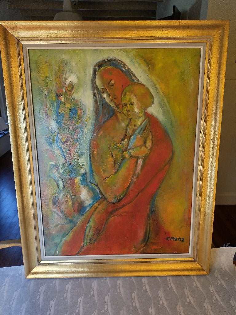 Modern expressionistisch schilderij Moeder & Kind (Crans), Ophalen, Handgeschilderd, Olieverf, Overige materialen