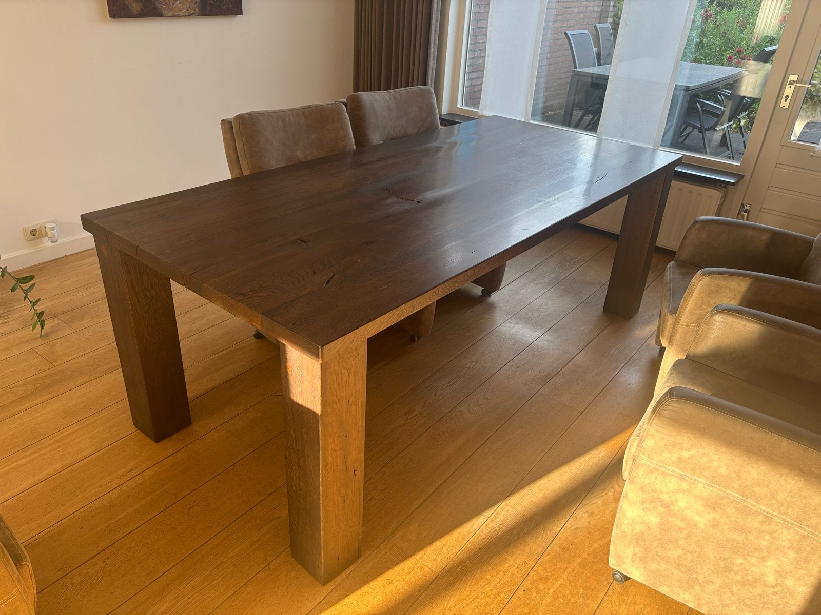 Robuuste eikenhouten eettafel, Huis en Inrichting, Tafels | Eettafels, Ophalen, Eikenhout, 200 cm of meer, 50 tot 100 cm
