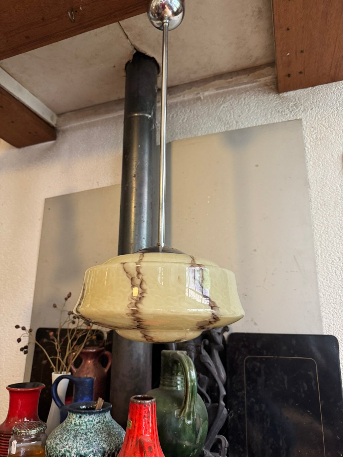 Art Deco,Hanglamp,1930-40, Gebruikt, Art Deco,1920-40, Glas, E27 (groot)
