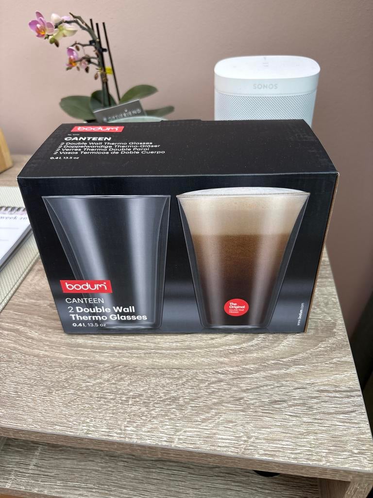 Bodum Canteen Dubbelwandige Thermoglazen 0.41L (2 stuks), Ophalen, Glas of Glazen, Nieuw, Glas