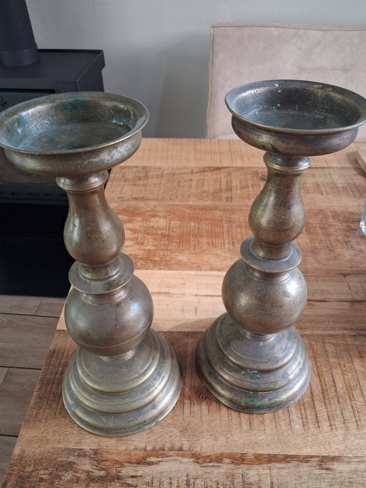 2 koperen antieke kandelaars, Ophalen of Verzenden
