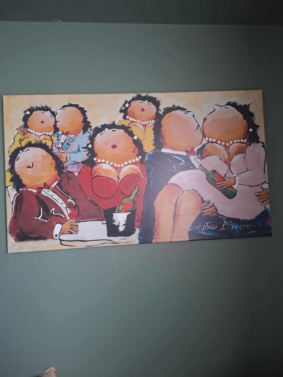 Schilderij Theo Broeren - Dikke dames, Antiek en Kunst, Ophalen, Doek, Portret of Personen, Expressionistisch