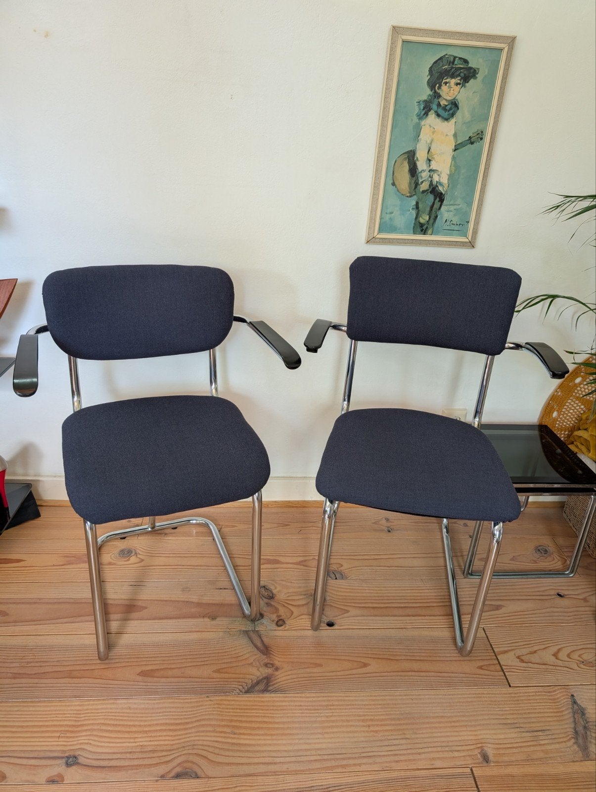 Gispen eettafel stoelen met leuningen,  buro stoelen., Ophalen, Gebruikt, Twee, Stof