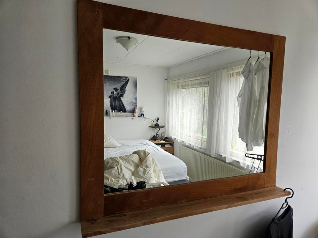 Houten teak spiegel van het Kabinet 120 x 97 cm, Huis en Inrichting, Woonaccessoires | Spiegels, Ophalen, Zo goed als nieuw, 100 tot 125 cm