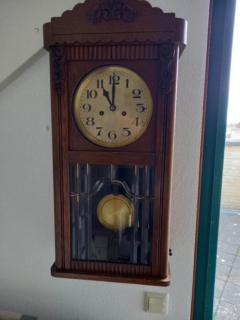Mooie Antieke houten wandklok, Ophalen of Verzenden