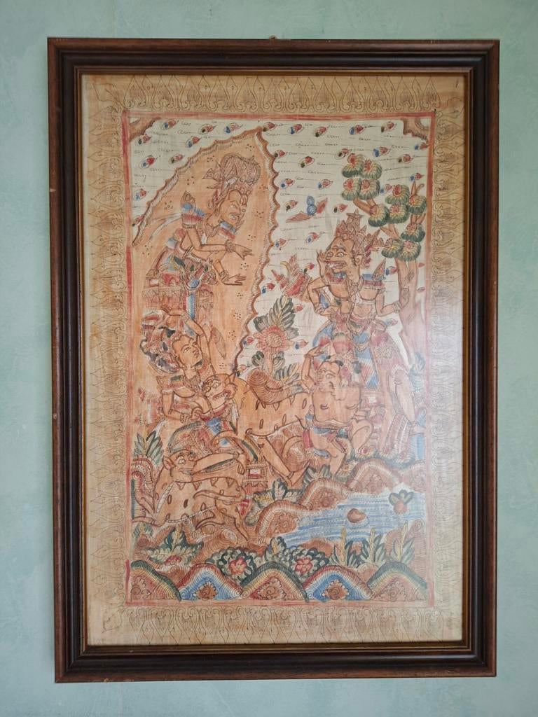 Kamasan Wayang schilderij/Bali/Java/ingelijst/jaren '30, Antiek en Kunst, Ophalen of Verzenden
