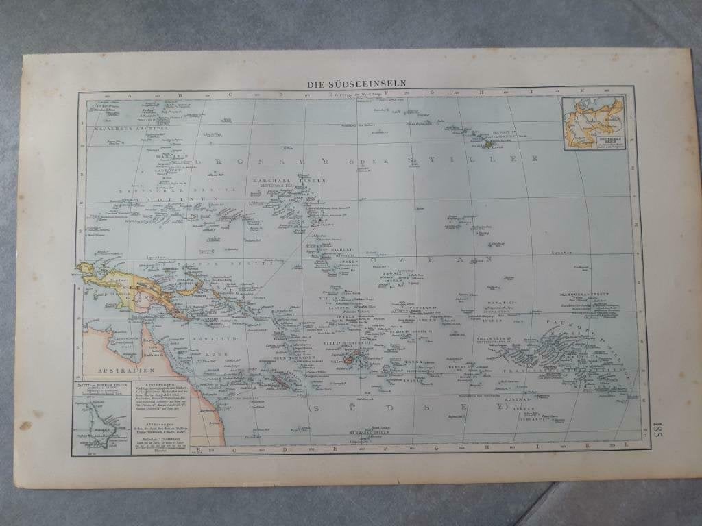 185 / eilanden ten Noord Oosten van Australië Litho uit 1899, Ophalen of Verzenden