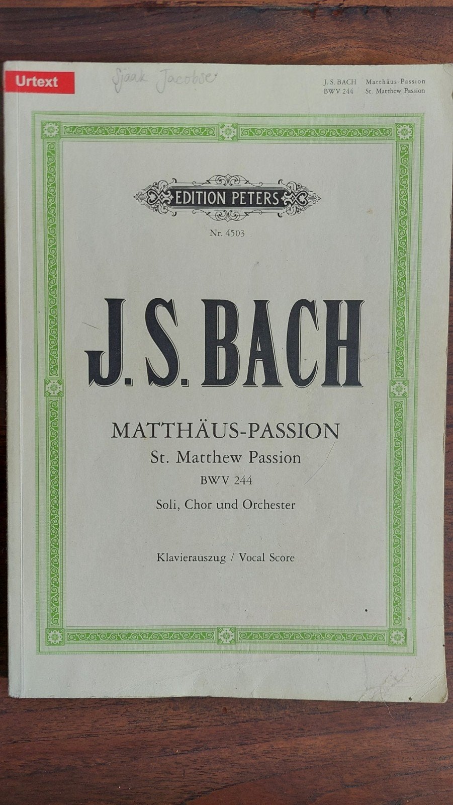 J.S. Bach - Matthäus-Passion BWV 244 - Klavierauszug, Koor, Gebruikt, Klassiek, Les of Cursus