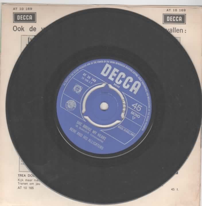 Nederbeat- Rene and his Alligators- She Broke my Heart, Verzenden, 7 inch, Zo goed als nieuw, Beschermende buitenhoes