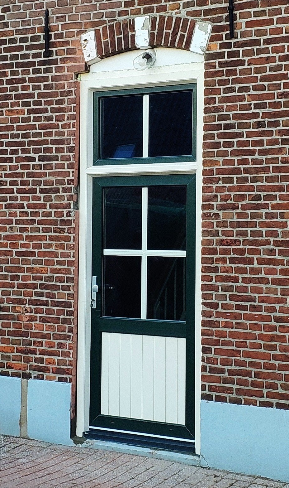 Kunststof voordeur met bovenlicht, 1092*2745, groen/crème, H, Ophalen, Glas, Buitendeur, 200 tot 215 cm
