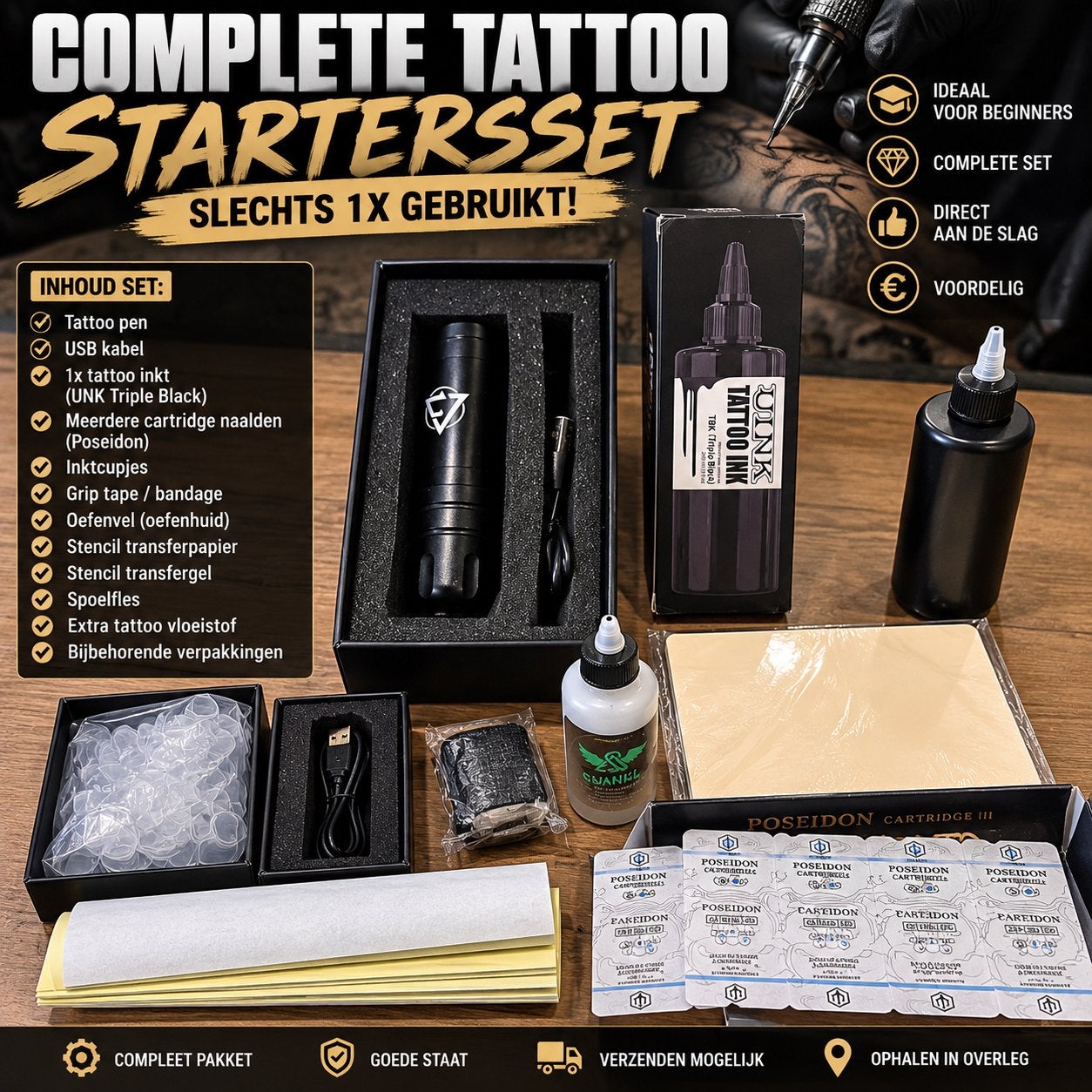 Complete Tattoo Startersset – Slechts 1x gebruikt!, Ophalen of Verzenden, Zo goed als nieuw, Overige typen