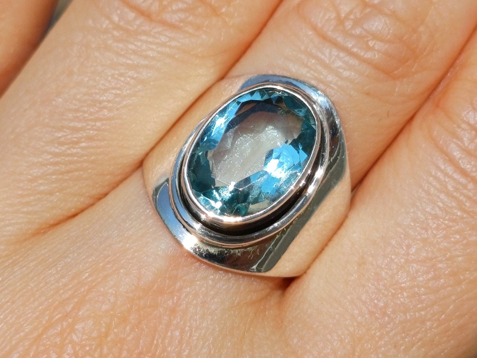 Vanoli 925 zilveren ring met blauwe topaas maat 19, Daiva1973@hotmail.com, Vanoli, Blauw, 19 tot 20