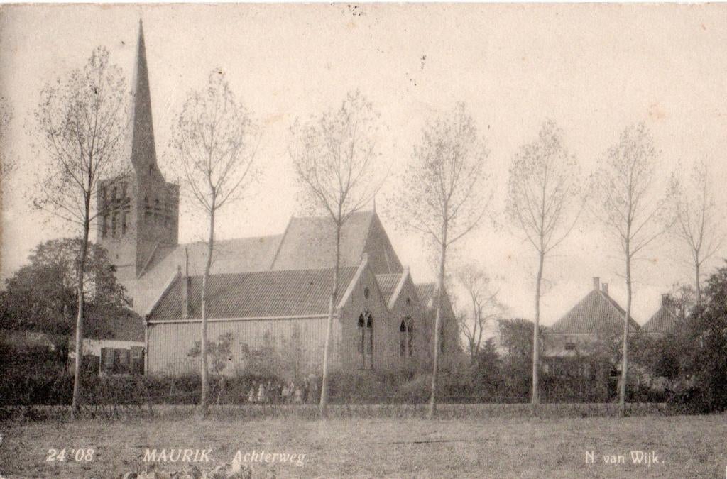 Maurik, Achterweg met Kerk. 6123, Verzamelen, Ansichtkaarten | Nederland, Verzenden, Voor 1920, Gelopen, Gelderland
