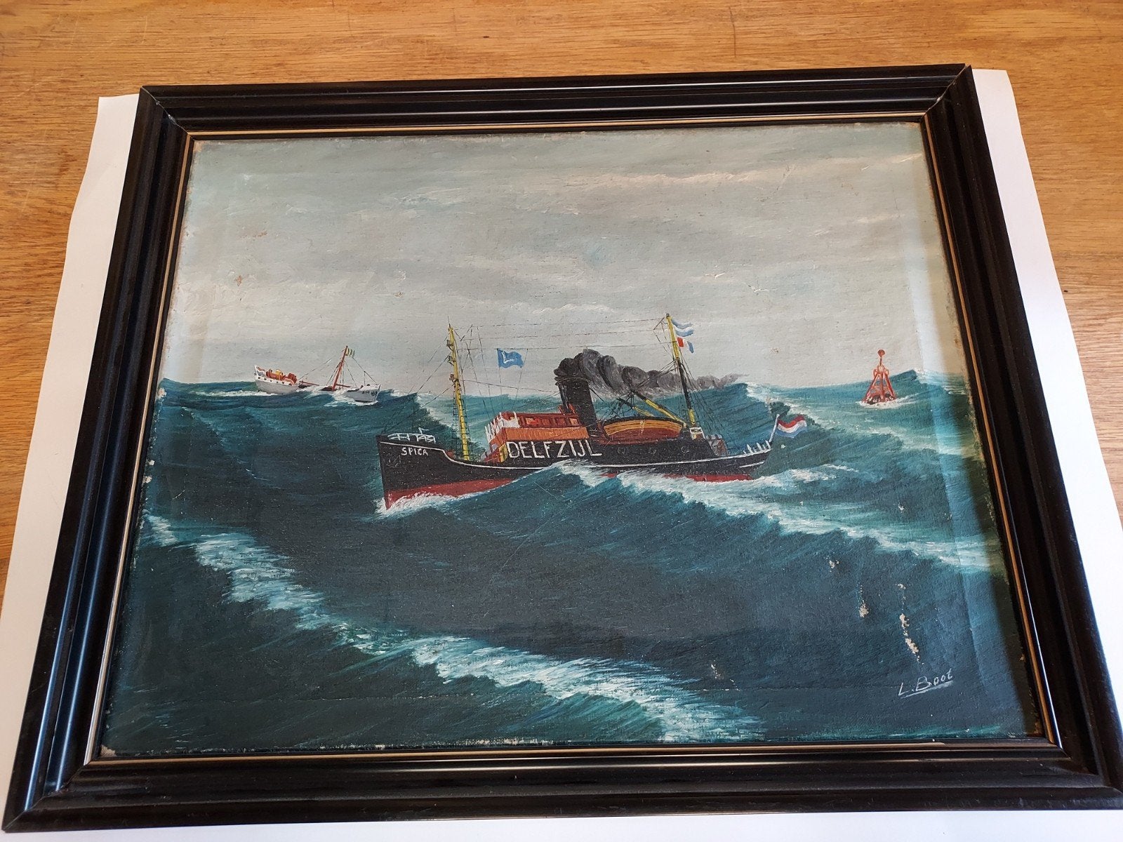 Oud schilderij loodsboot gesigneerd door L.Boot,, Ophalen, Maritiem / water