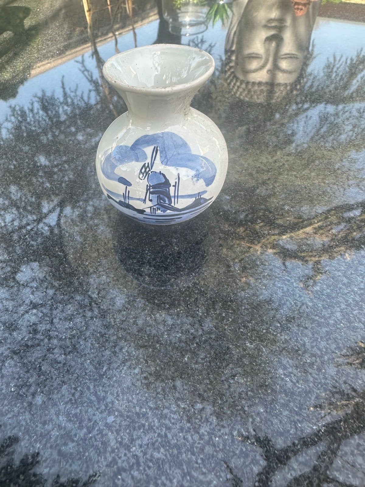 Antiek Delfts Blauw Vaasje met Molen Decoratie, Antiek en Kunst, Ophalen of Verzenden