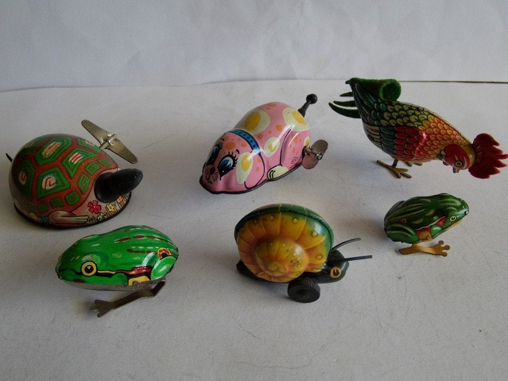 Oude blikken dieren figuren, 6 stuks. Duits, etc. jr''60''s, Verzamelen, Speelgoed, Ophalen of Verzenden, Gebruikt