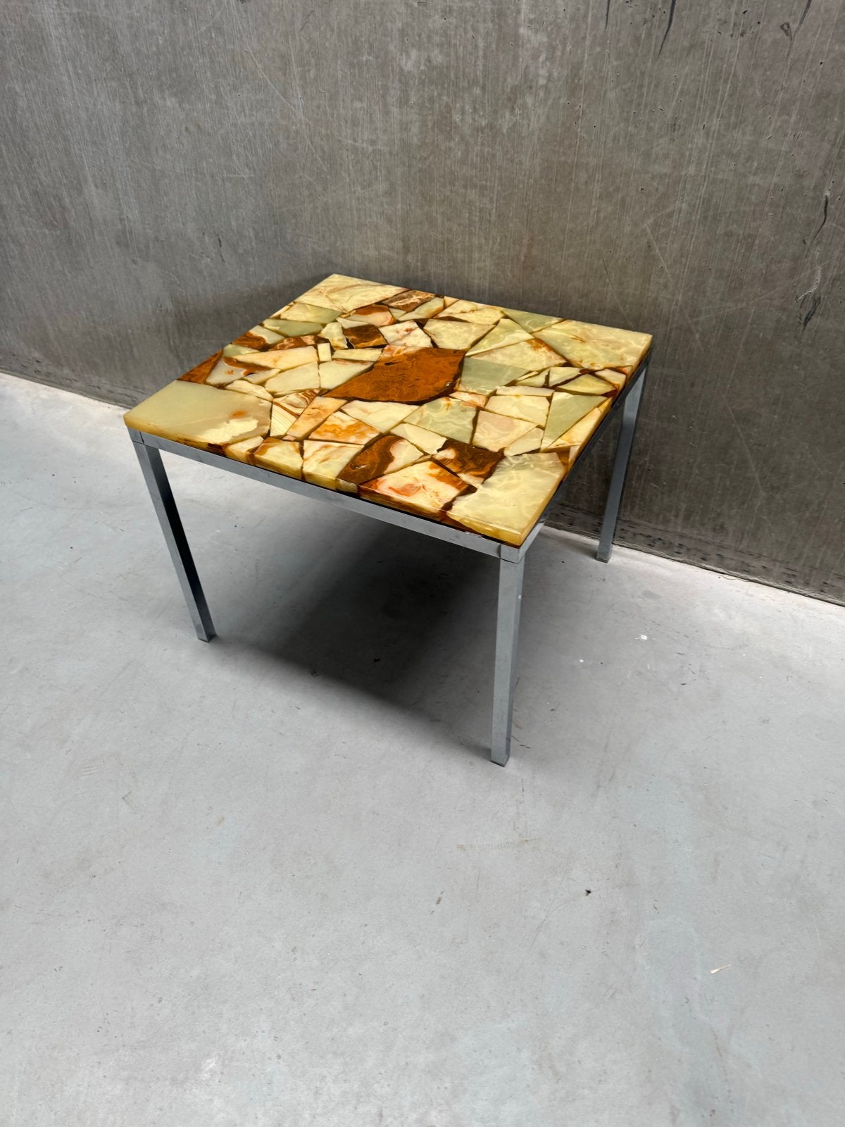 Vintage Onyx & Epoxy Marmer Salontafel/Bijzettafel, Minder dan 50 cm, Gebruikt, Vierkant, Ophalen of Verzenden