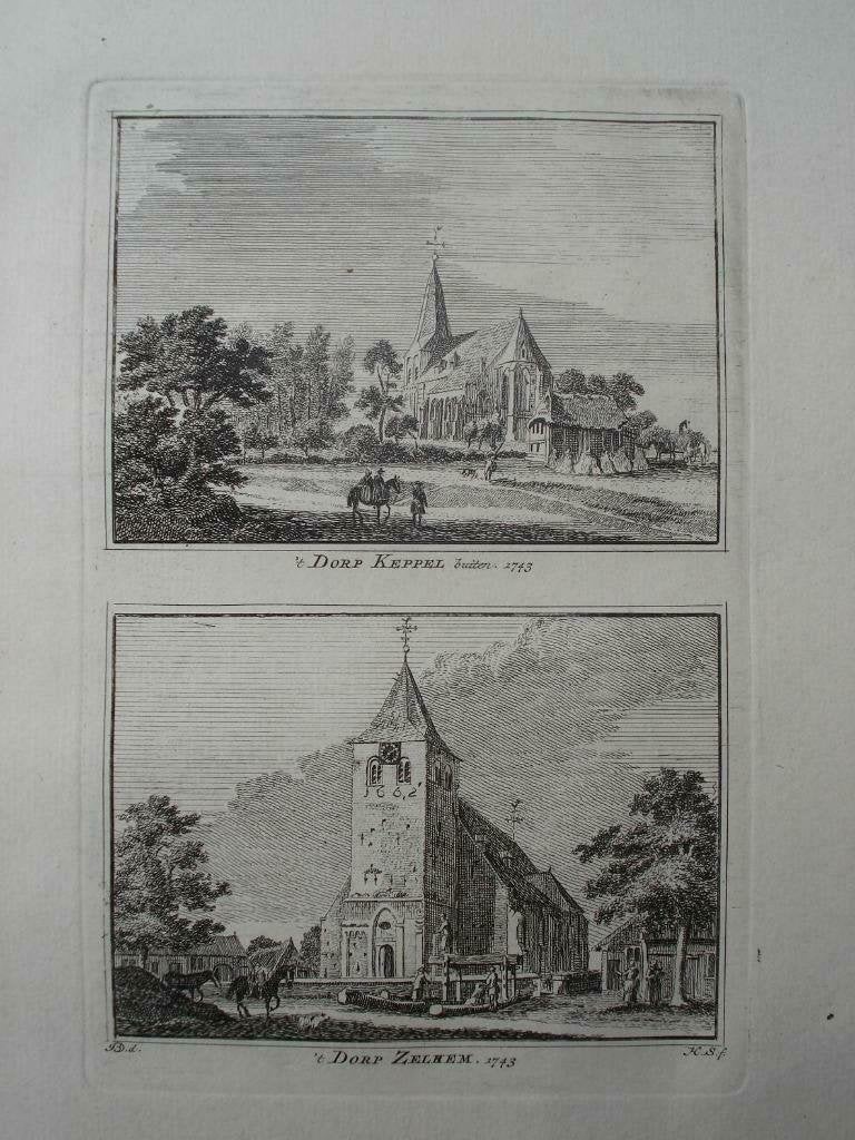 A 61-62 / Keppel en Zelhem  Kopergravure  1745, Ophalen of Verzenden